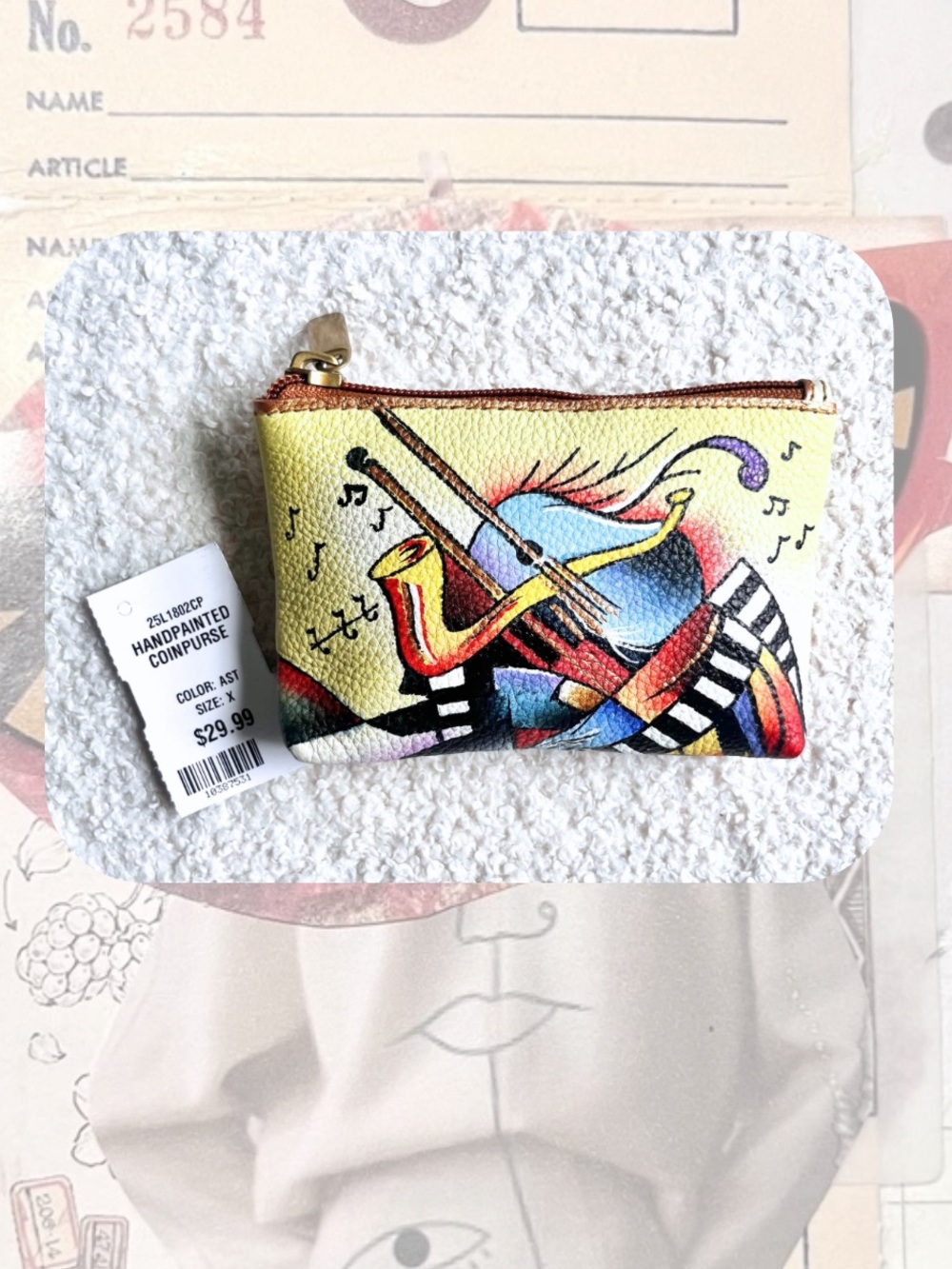 🎉Hand painted Leather Abstract Musical Violin Coin Purse — Gifting